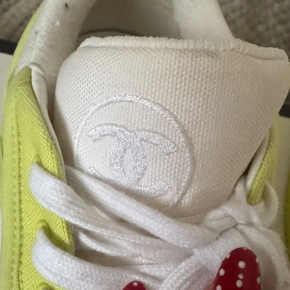 Chanel Fabric Womens Logo Sneakers 37.5 Yellow White